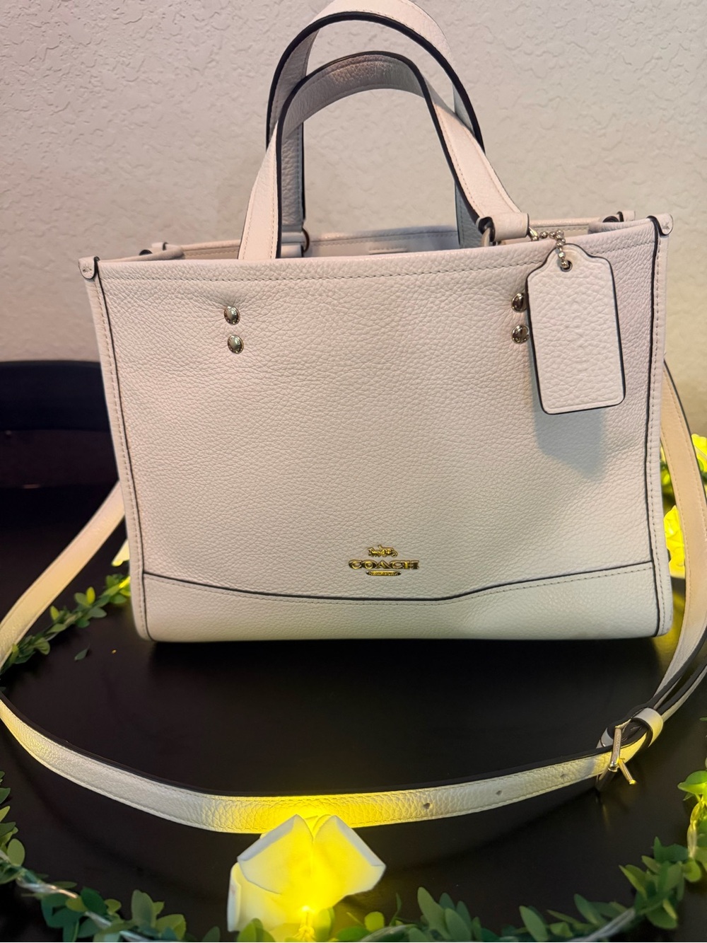 Coach Chalk Pebbled Leather Satchel with Gold Hardware